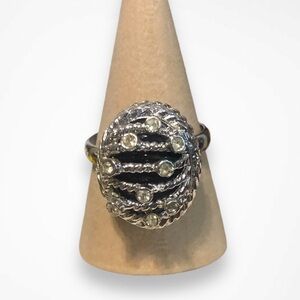 Vintage Silver and Rhinestone Adjustable Ring